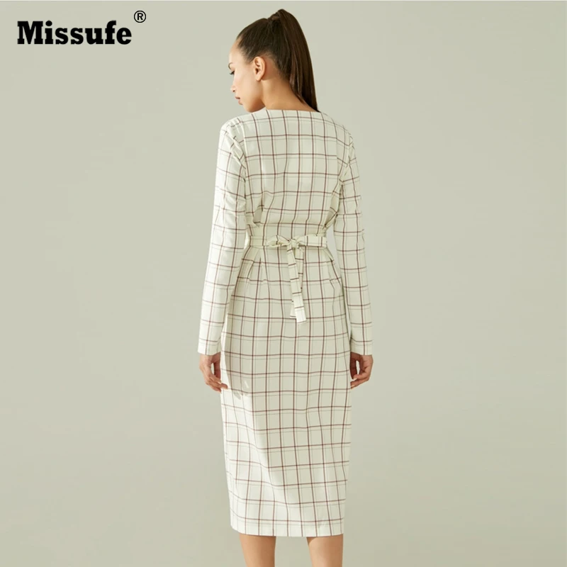 Missufe женское клетчатое облегающее платье 2019 осень-зима с v-образным вырезом и
