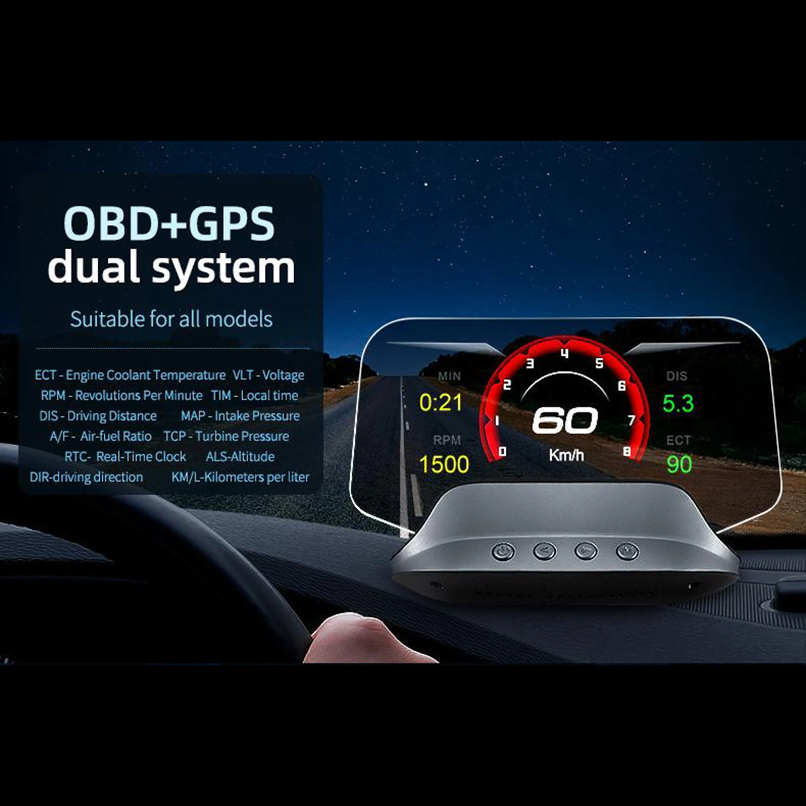 

C3 Navigation Mirror HUD OBD2+GPS Dual Mode Head Up Display Speedometer Water&Oil Temp Voltage Gauge