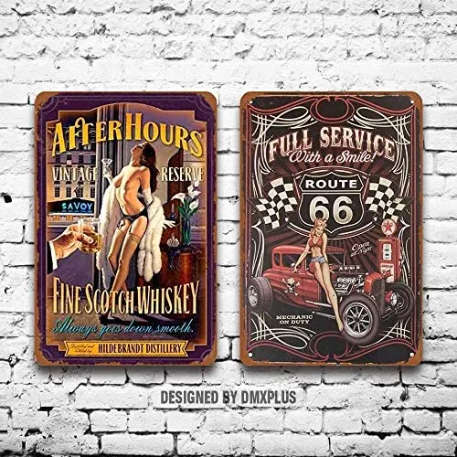 

Металлический знак (набор из 2) оловянные знаки 1 маршрут 66 полный сервис с улыбкой пикантная девушка винтажный внешний вид настенное украше...