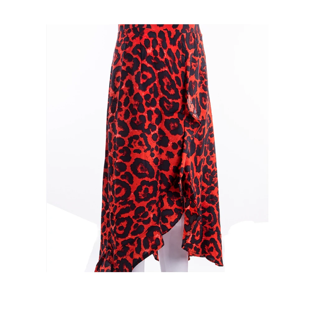 Женская миди юбка лето элегантная Высокая талия леопардовый принт бандажные