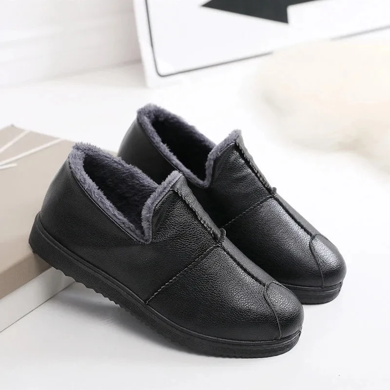 

Плюшевые тапочки, Женская бархатная обувь на меху, плоская кожаная повседневная зимняя обувь, дешевые Тапочки для мам