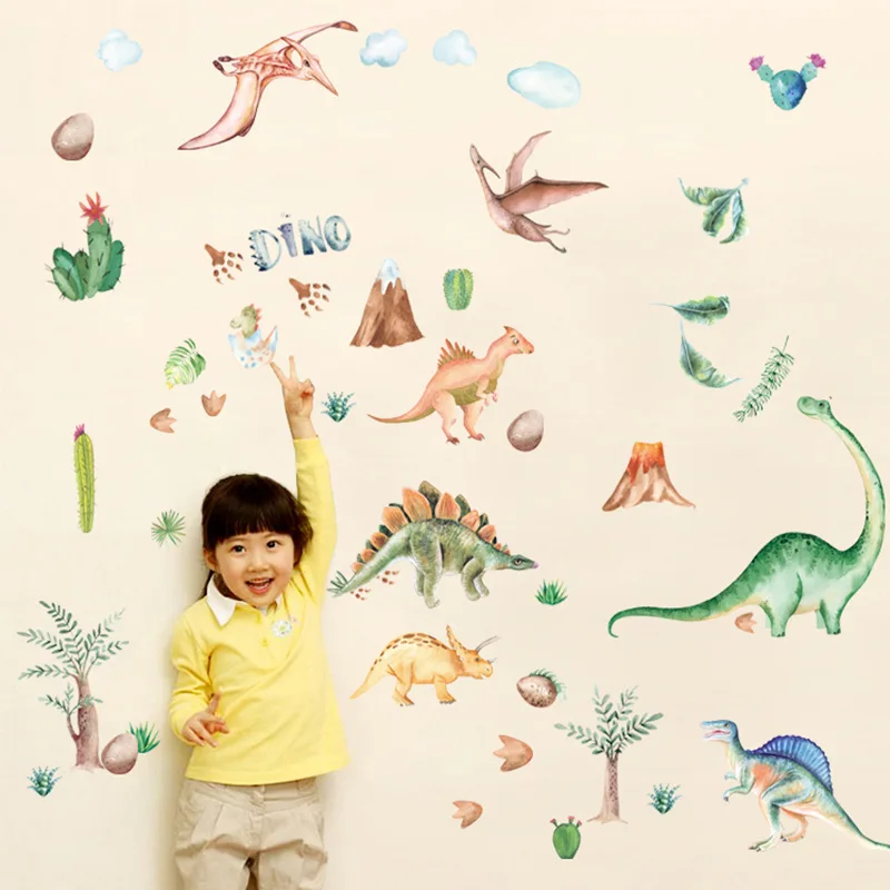 Dinosaur cartoon cute animal plane wallpaper Children's room kindergarten decoration waterproof stickers Wallpaper paste