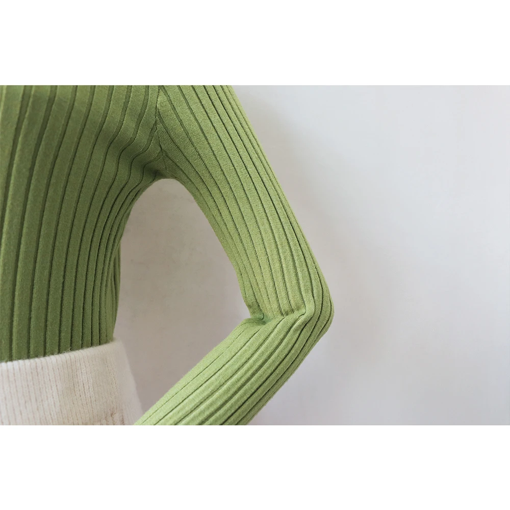 Женский свитер с высоким воротником базовый облегающий пуловер длинными