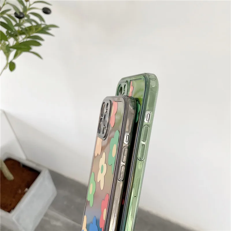 

Neon color flowers Phone case for iPhone 12 mini 11 Pro Max X XS MAX 7 8 plus Laser Card soft TPU Silicone clear back cover
