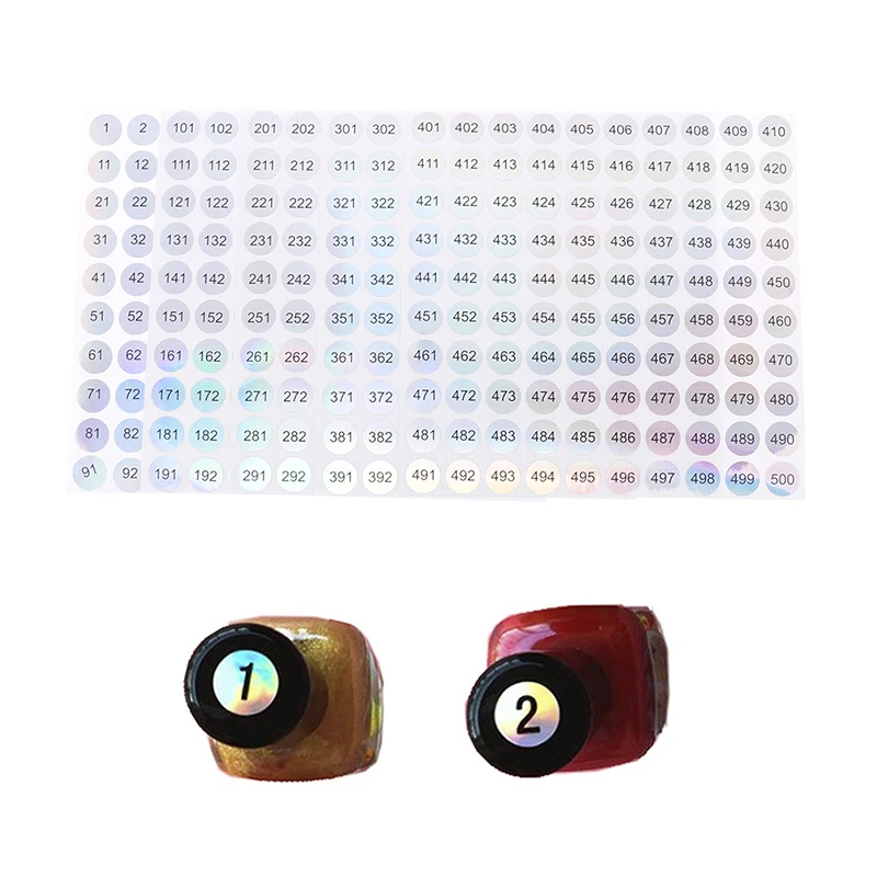 

2Set 1-500 Laser Number Label Stickers Nail Polish Lipstick Color Tags Sticker