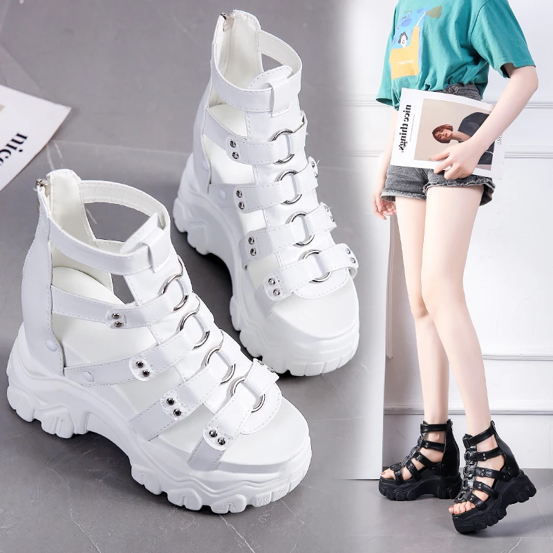 

2021 Fashion High Platform Sneakers Zipper Punk Chunky Sandals Cool Women's Beach Sandals 8cm Open Toe Casual Summer Sports Shoe