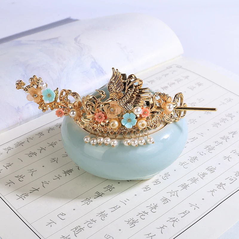 Китайский Винтажный Золотой Феникс ручной работы заколки для волос Корона