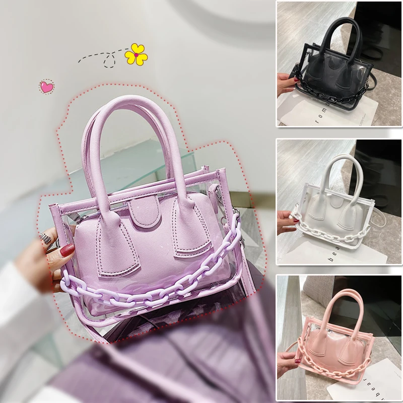 

Summer 2021 Women Crossbody Purse bag Transparent Fashion Women's Bag Lady Shoulder Handbag Jelly Clear PVC Travel Composite Tot