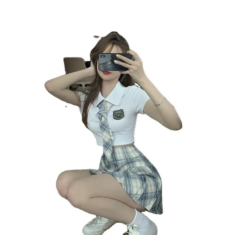 Рубашка с короткими рукавами Школьная униформа поло + галстук-бабочка юбка