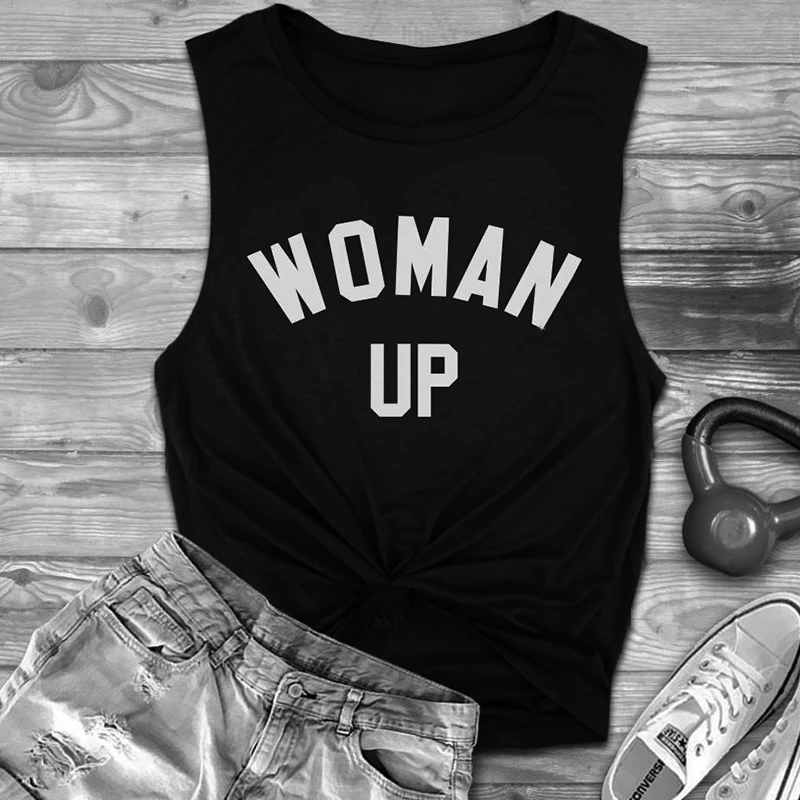 

Women Plus Size Black Festival Print Powered Sexy Woman Up Tank Top Feminist Summer Tanks Girl Power Tops