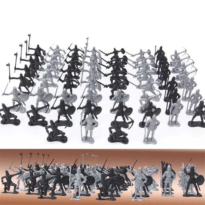Medieval Military War Simulation Warriors Ancient Soldier Plastic Figures Model For Children Kids Gifts 60PCS/Set