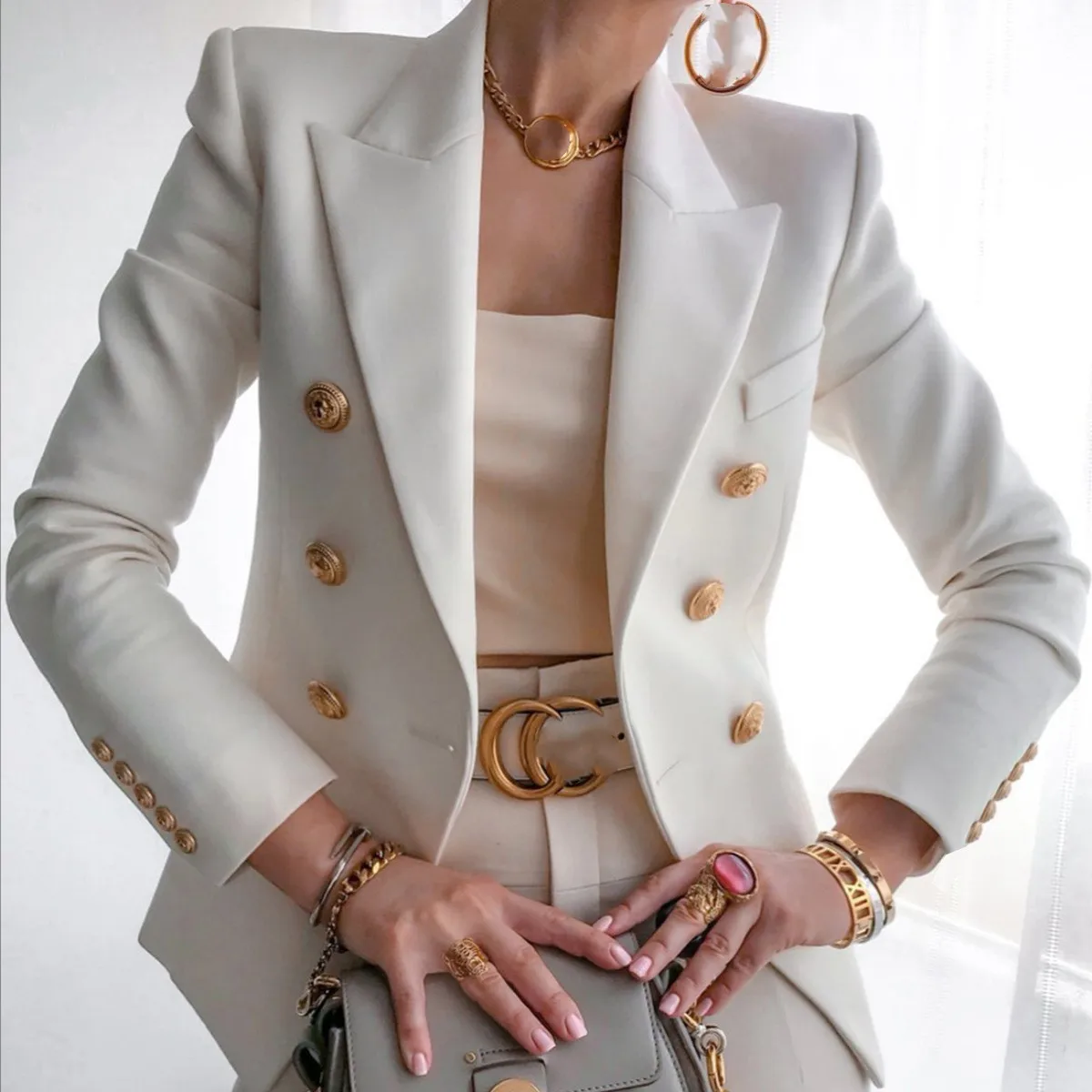 

Elegant Womens Blazers Femme Black Women Jacket Female Ladies Long Sleeve Blazers Feminine Double Breasted Cropped Jacket