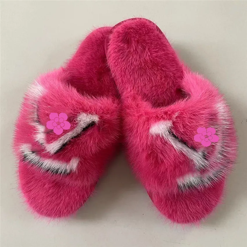 

2021 European Amerrican Fashion Luxury 100% High Quality MInk Slippers Ladies Plush Slippers Flat All-Match Amazing Shoes