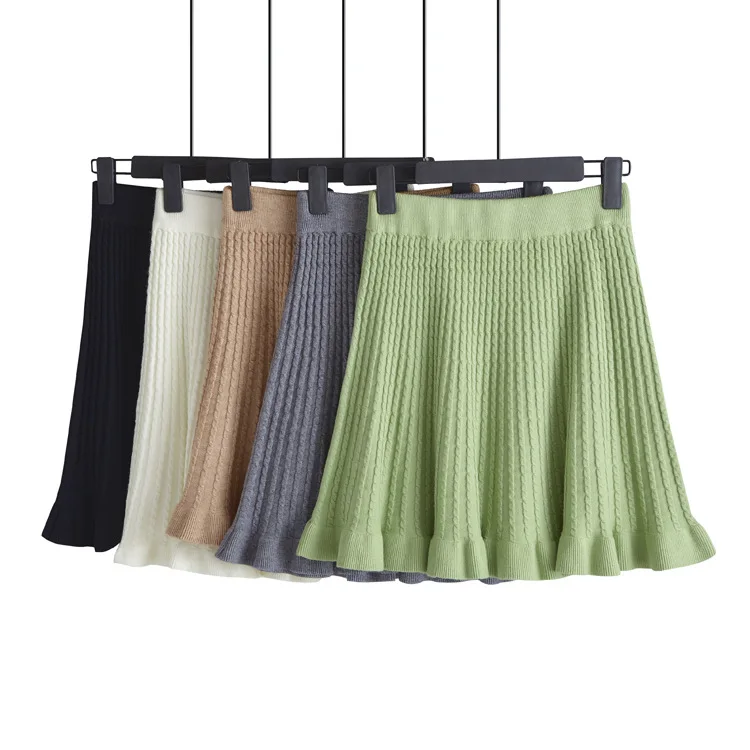 Женская трикотажная юбка с оборками трапециевидная высокой талией в Корейском