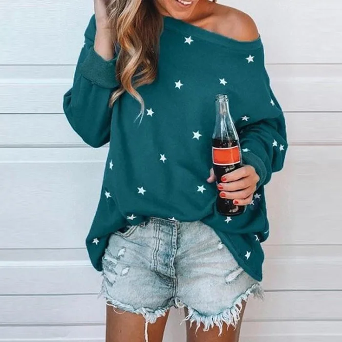 Green Lipswag, Женская S-5XL, Сексуальная Блузка с вырезом лодочкой, осень, длинный рукав, пятиконечная звезда, топ, повседневная, свободная, уличная одежда, рубашка размера плюс - Цвет: Green