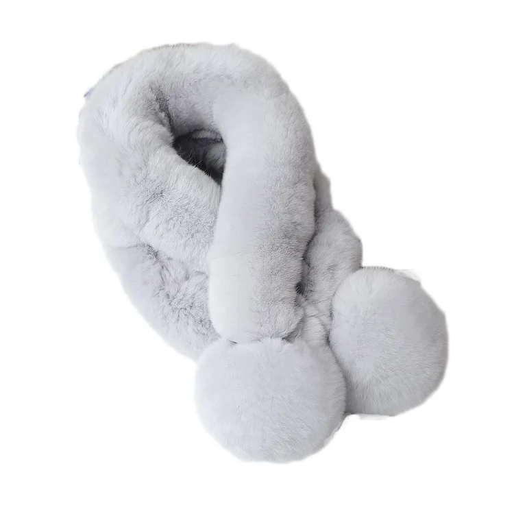 

Real Rabbit Fur Scarf Women's Winter Warm Padded Double Ball Solid Color Rex Rabbit Fur Scarf 65*11*4cm Infinity Scarf
