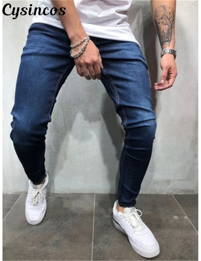 Мужские эластичные штаны-карандаш CYSINCOS повседневные однотонные джинсовые