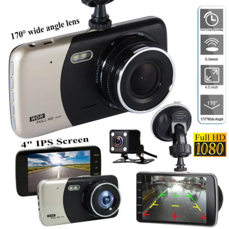 3 в 1 Автомобильный видеорегистратор 170 градусов 1080P HD Dash Cam с двумя объективами
