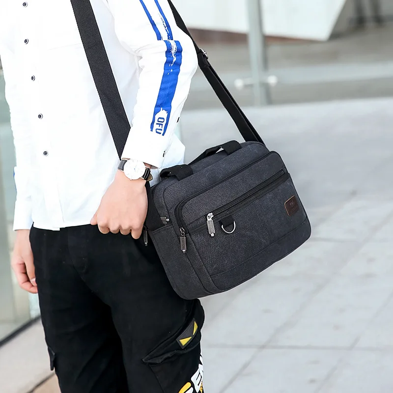 Men Canvas Briefcases Retro Business Office Shoulder Bags Work Crossbody Bag For Men's Large Capacity Laptop Handbage XA510F