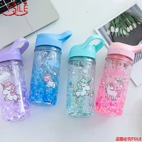 stylish double straw unicorn ice cup summer cold drink juice coffee water cup boys girls portable plastic cups novelty gift