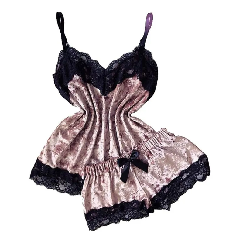 

New Style Ladies Sexy Sling Skin-Friendly Solid Color Pajamas Gold Velvet Casual Home Service Suit Temptation Babydoll Nightwear
