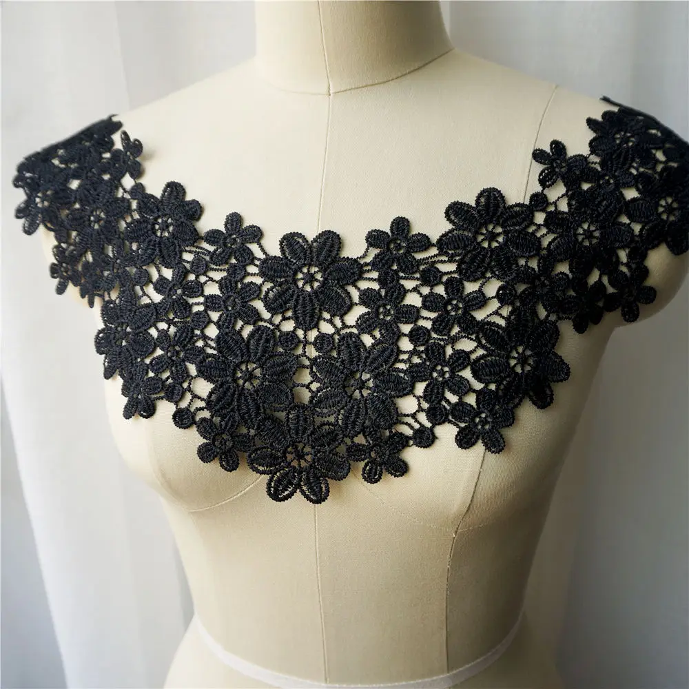 Черный цветочный тканевый воротник вышитые искусственные винтажные полые