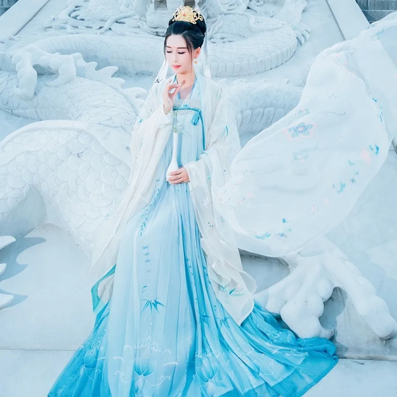 

Женский костюм Hanfu в китайском стиле, костюм ханьфу с улучшенными китайскими элементами, нагрудная юбка, костюм для сцены, народный танцевал...