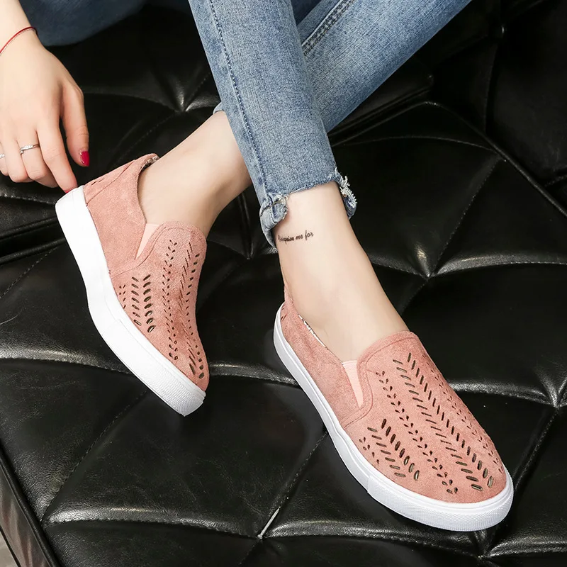 

Women Cut-outs Elastic Band Vulcanized Shoes Female Flock Slip-on Shallow Breathable Flat Casual Shoes Woman Plus Size 786