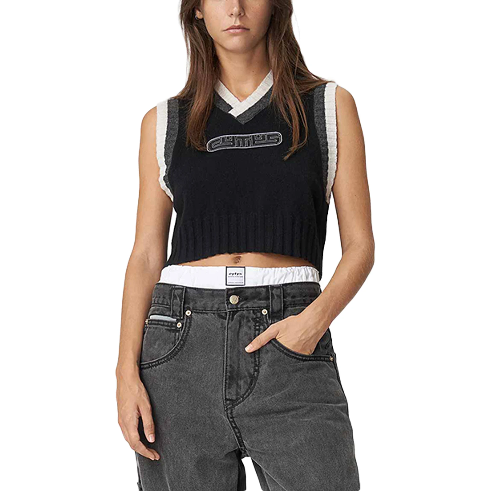 

Женский трикотажный свитер-жилет с V-образным вырезом