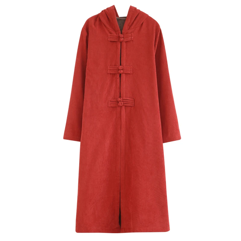 

Solid Vintage Women Trench Coat Long Loose Knee-length Corduroy Material Casual Thicken Fleece Warm Fashino Outwear Coat Tops