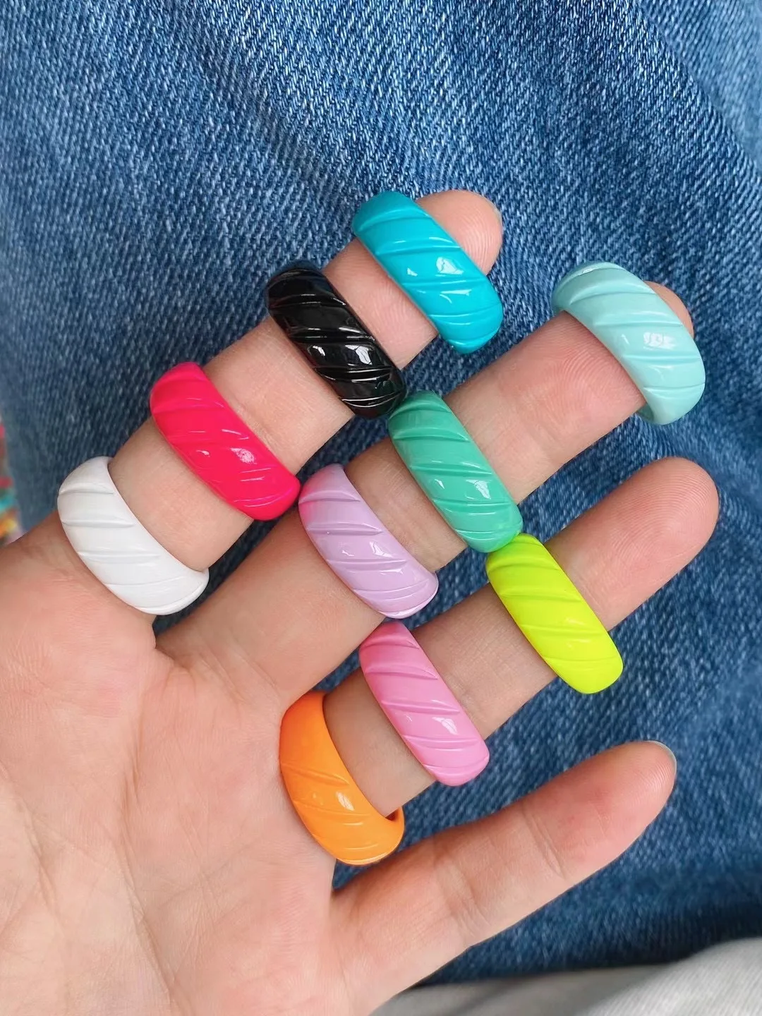 

10Pcs New Design Candy Color Enamel Rings for Women Fashion Simple Finger Ring Wholesale Boho Jewelry Adjustable Size