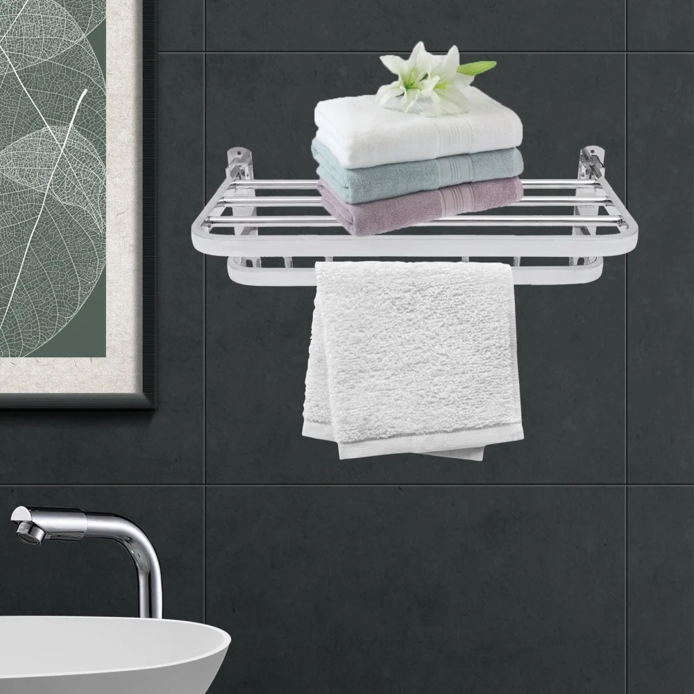 

1pc 50cm Non Punch Storage Rack Bathroom Foldable Adhesive Hanging Holder