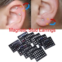 24piecesset 3mm crystal round ear stud unisex stainless steel round magnetic non piercing clip on stud earrings