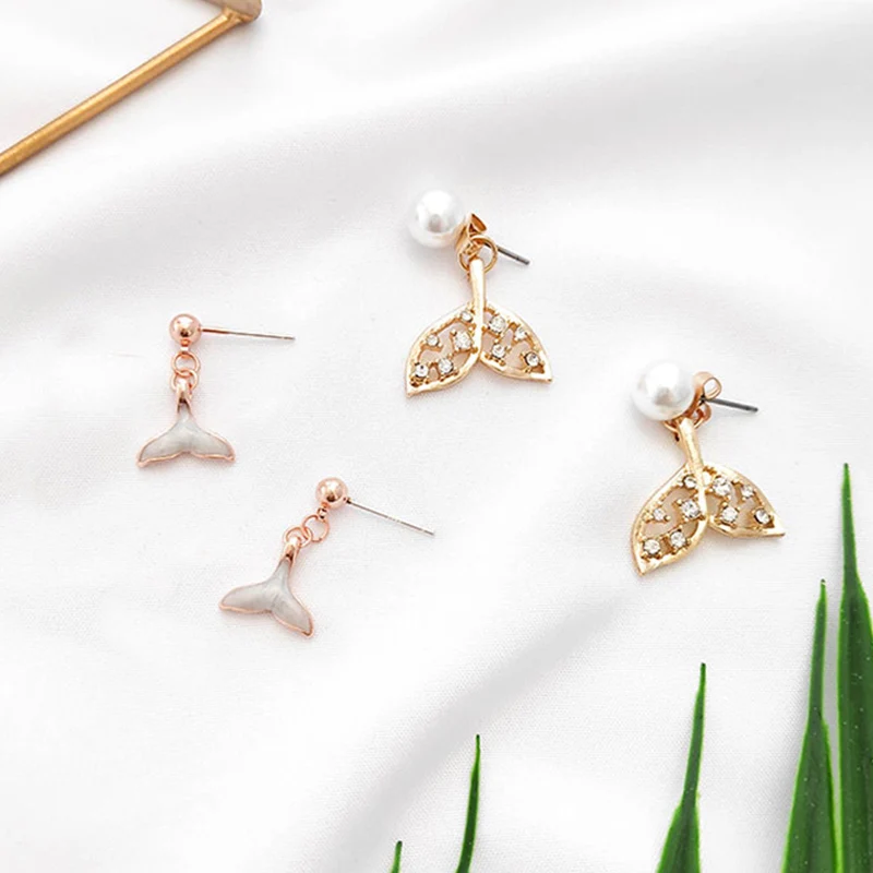 Оптовая продажа новые золотые серьги русалки модные хрустальные серьги-гвоздики