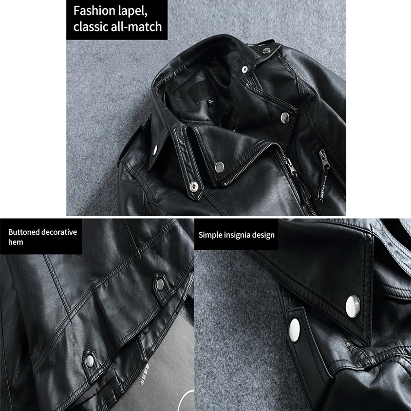 Spring Autumn Women Short Black PU Jacket Slim Fashion Motorcycle Leather Jacket Casual Wild Coat enlarge