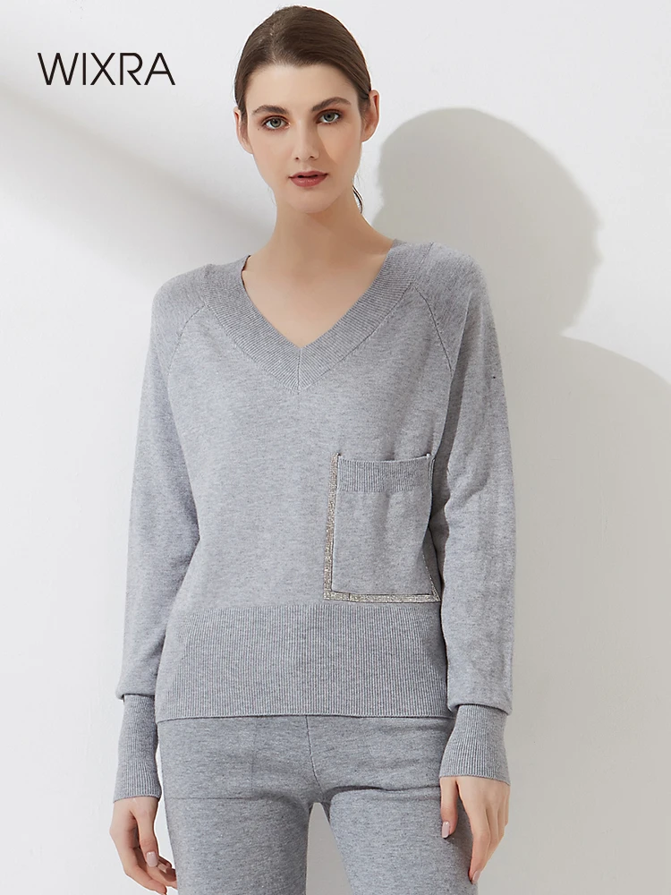 

Женский вязаный свитер с v-образным вырезом Wixra, Свободный пуловер с карманами на осень и зиму 2021