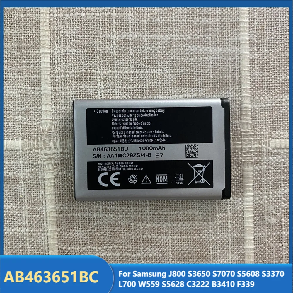 

Original Replacement Phone Battery AB463651BC For Samsung J800 S3650 S7070 S5608 S3370 L700 W559 S5628 C3222 B3410 F339 1000mAh