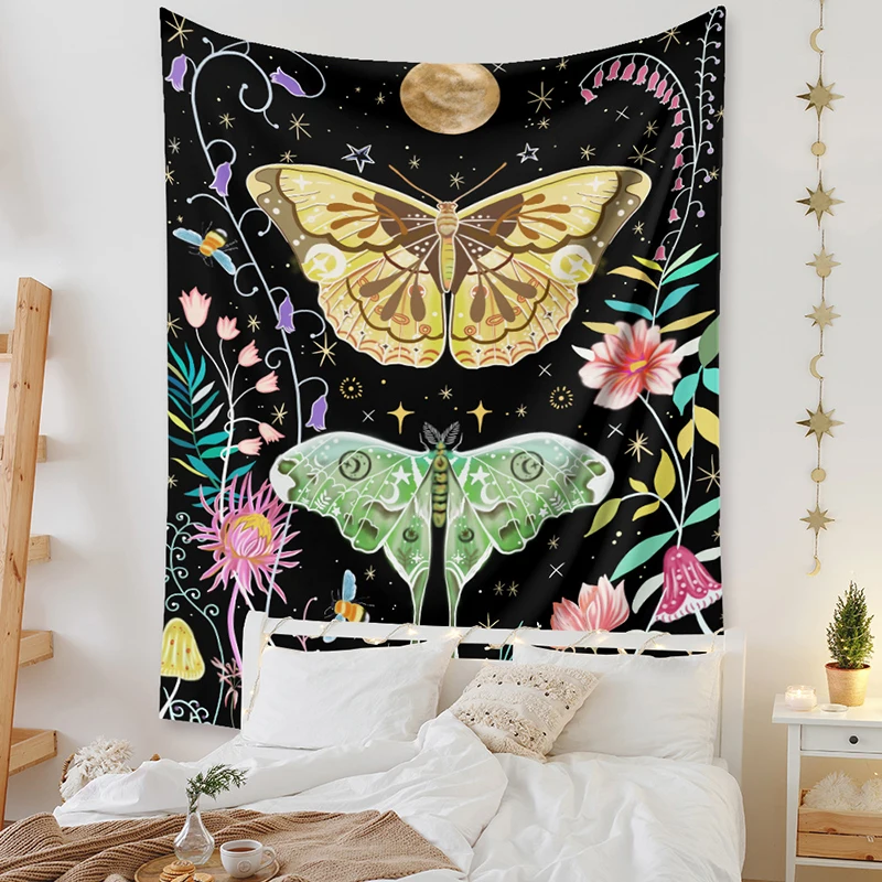 

Настенное украшение для спальни, гостиной, общежития, дома, гобелен 150*200 см, богемный гобелен, одеяло для йоги с рисунком бабочки