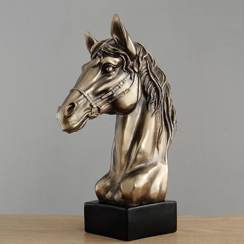 

43CM BRONZE HORSE HEAD STATUE HORSE ART SCULPTURE ABSTRACT ANIMAL FIGURINE RESIN CRAFTS HOME DECORATIONS OPENING GIFT R1376