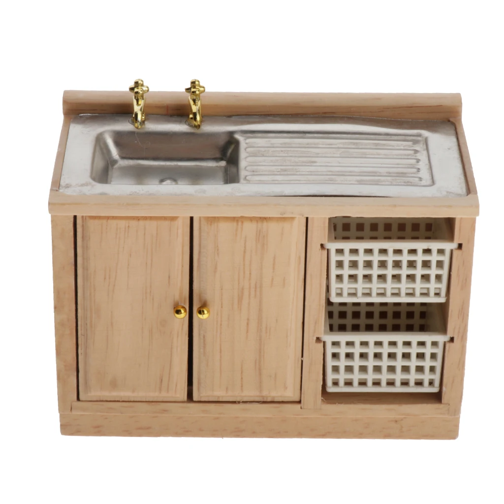 Деревянный Кукольный дом мебель для ванной/кухни раковина шкаф модель масштаб