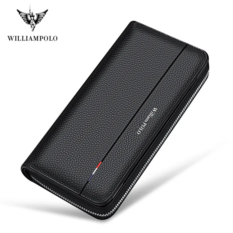 Мужской длинный кожаный кошелек WilliamPOLO вместительный многофункциональный