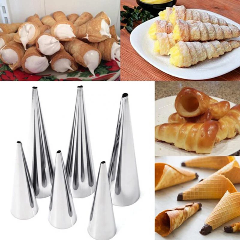 

Stainless Conical Tube Cone Roll Moulds Spiral Croissants Molds Cream Horn Mould Pastry Mold Cookie Dessert Kitchen Baking Tools