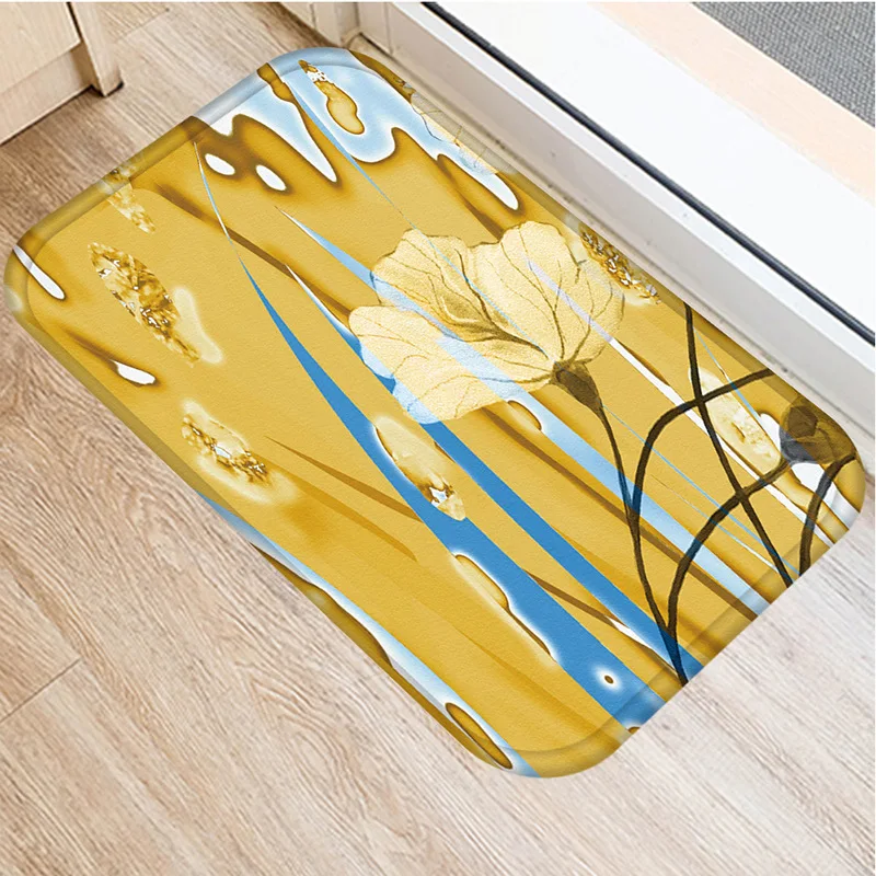1 шт. Противоскользящий коврик с золотым и голубым цветочным узором дверные