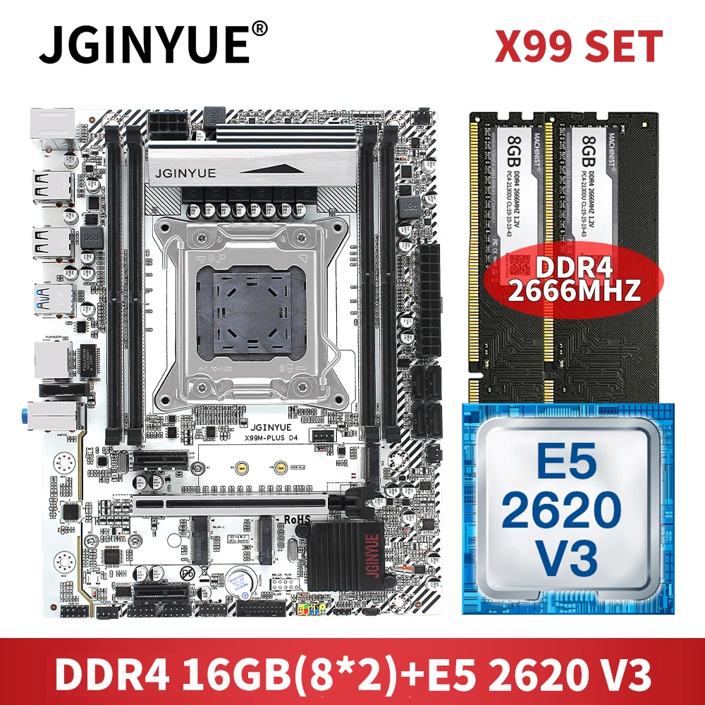 Online JGINYUE X99 Motherboard LGA 2011-3 Set Kit Mit 16GB 2*8GB DDR4 RAM XEON E5-2620 V3 Prozessor NVME M.2 SATA 3,0 X99M-PLUS D4