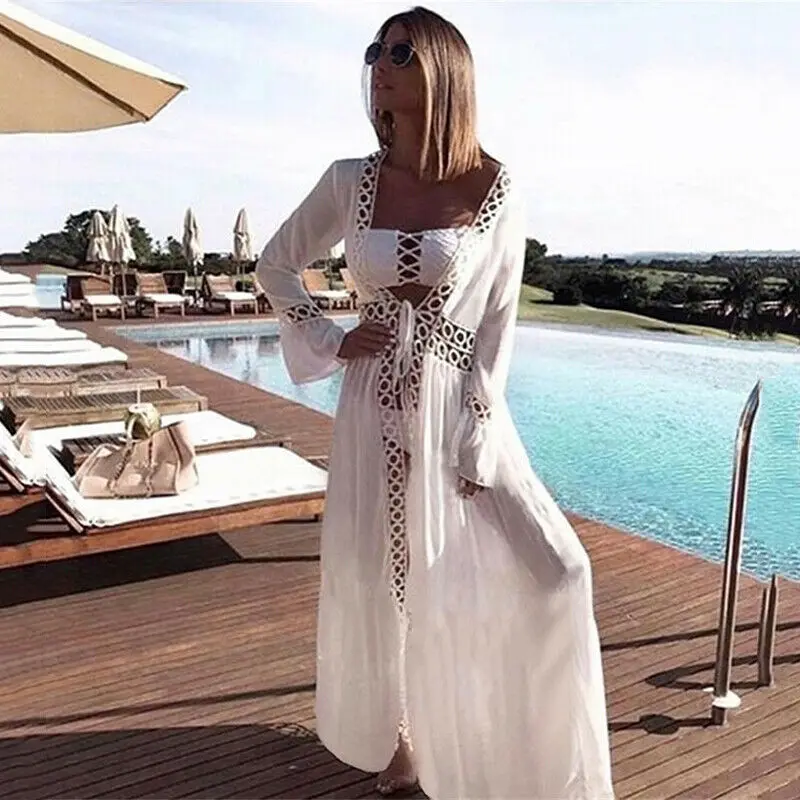 

Summer Long Maxi cardigan Beach Dress Women Chiffon Cover Up Swimwear Bathing Suit Beach Dress Cover-Ups
