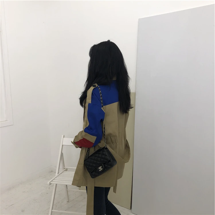 Женский Тренч с цветными блоками CHEERART карманами и поясом верблюда осеннее пальто