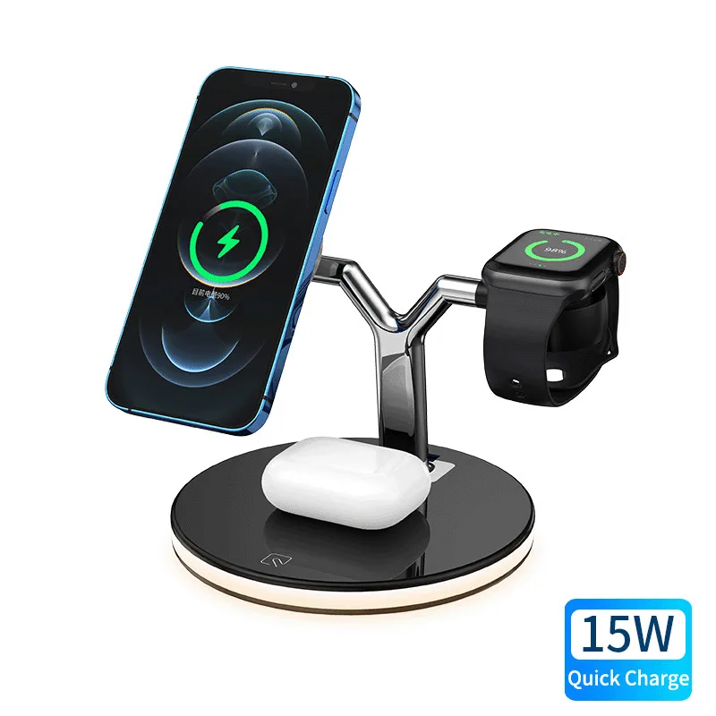 Беспроводное зарядное устройство 3 в 1 15 Вт для iPhone умных часов TWS Bluetooth наушники Qi