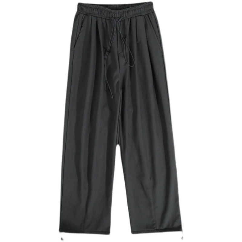 

Summer Drawstring Wide-leg Pants Men's Fashion Gray Black Casual Pants Men Korean Loose Straight-leg Suit Pants Mens Trousers