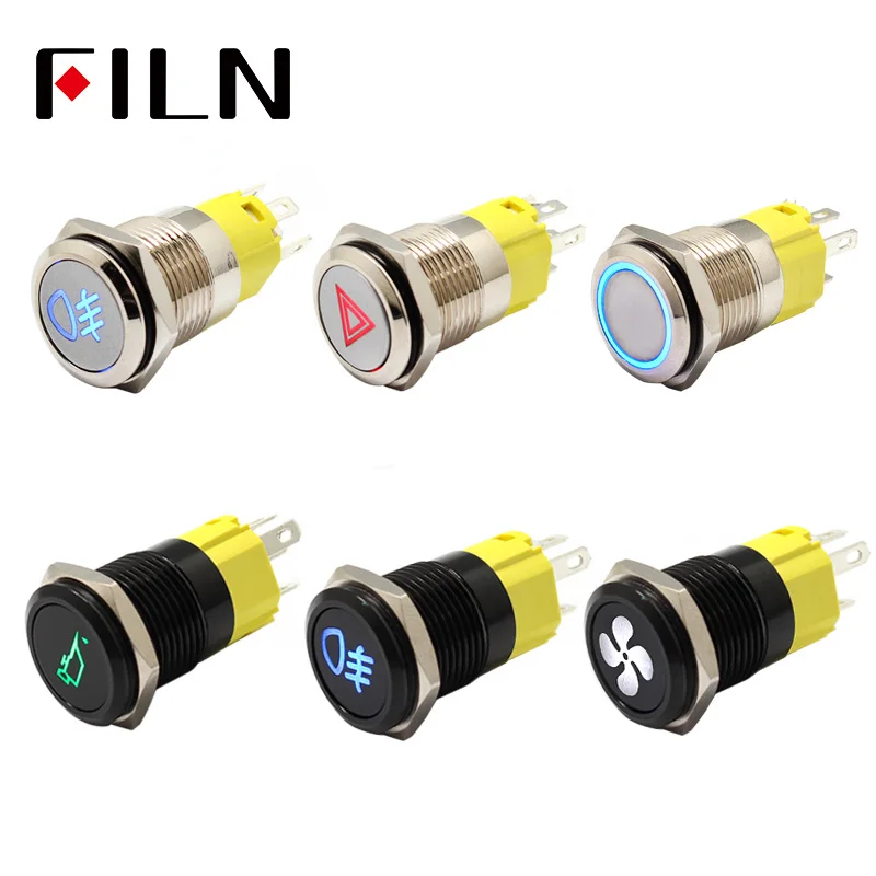 16 мм 12 в светодиодный из нержавеющей стали черный металлический кнопочный