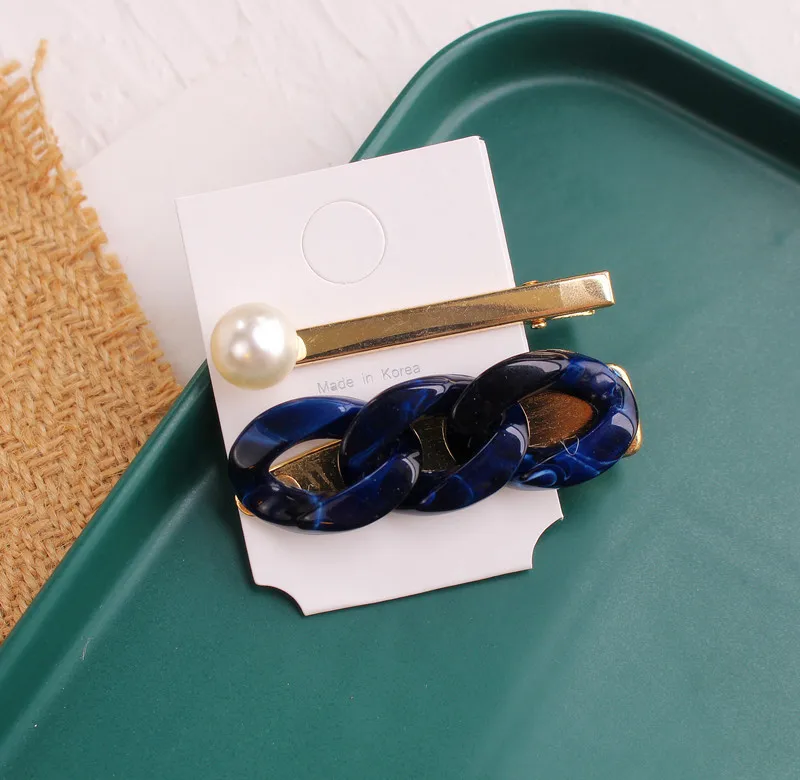 blue 2 шт., новая мода, Корея, Япония, цепочка с уксусной кислотой, акриловые шпильки для женщин, металлический, золотой цвет, заколка для волос, аксессуары для волос, Прямая поставка - Цвет: blue